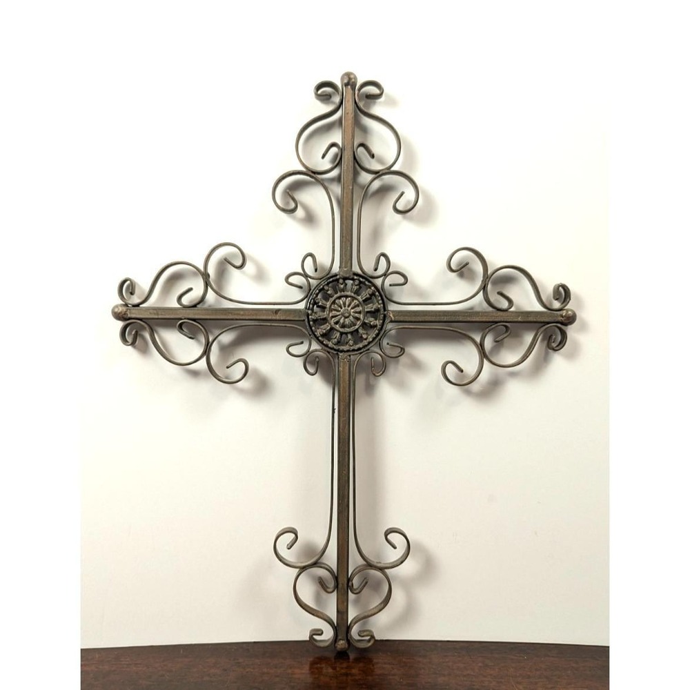 Decorative 18 inch Rustic‎ Metal Ornate Cross Wall Hanging Religious Decor